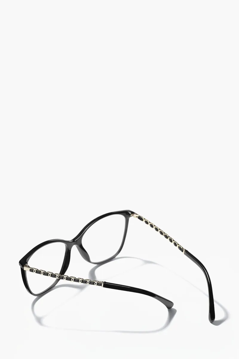 CHANEL Square Eyeglasses in Black/Transparent Metal x Calfskin 3