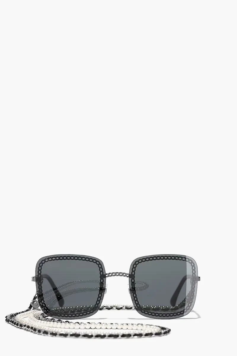 CHANEL Square Monochrome Sunglasses in Silver/Grey Metal 0