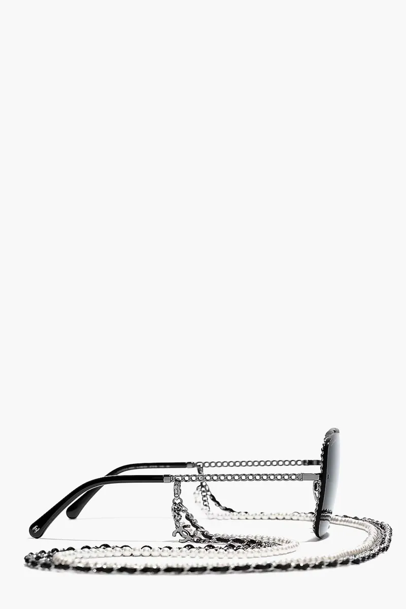 CHANEL Square Monochrome Sunglasses in Silver/Grey Metal 1