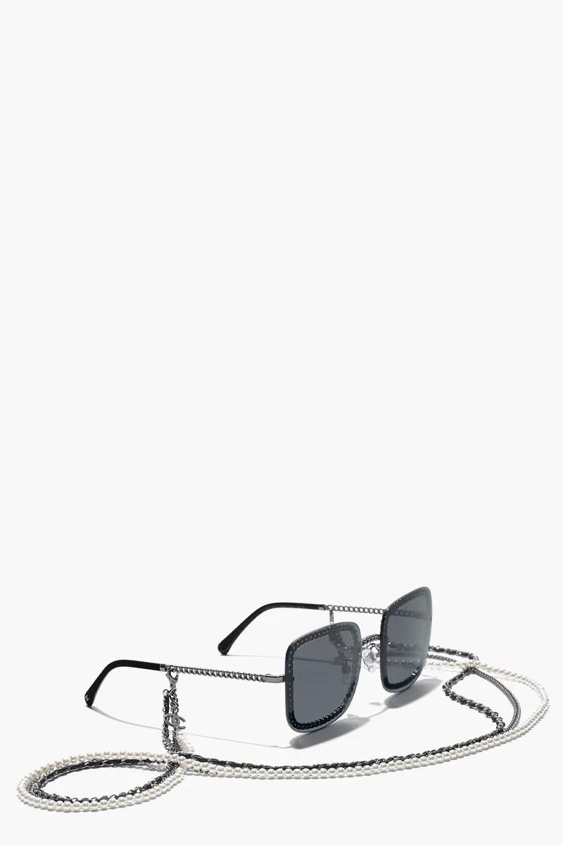 CHANEL Square Monochrome Sunglasses in Silver/Grey Metal 2