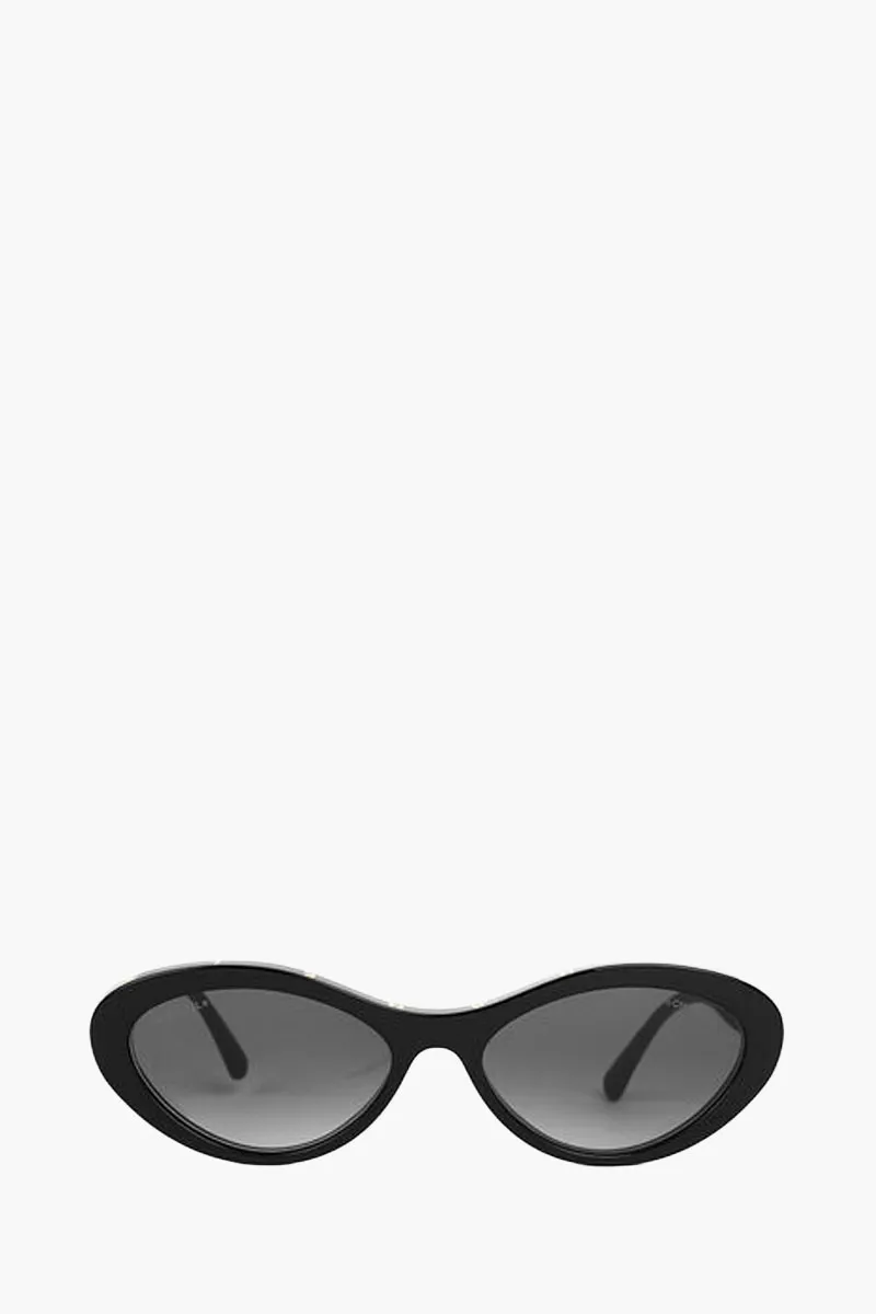 CHANEL Women Oval Cat Eye Sunglasses in Black Yellow/Grey Acetate 0