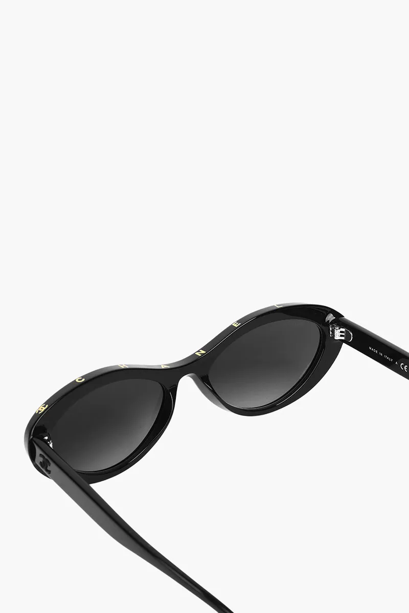 CHANEL Women Oval Cat Eye Sunglasses in Black Yellow/Grey Acetate 2