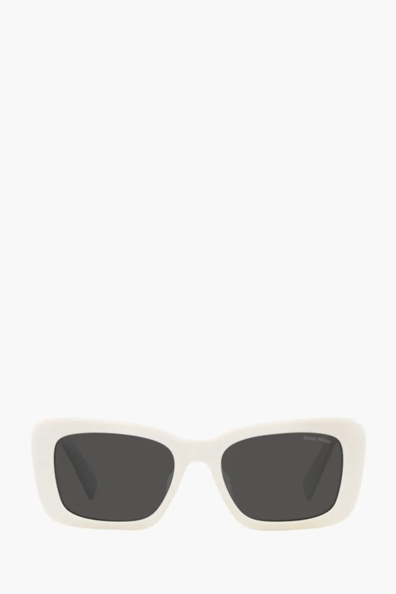 MIU MIU Rectangular Sunglasses in White/Grey Acetate with Gold-Tone Logo 0