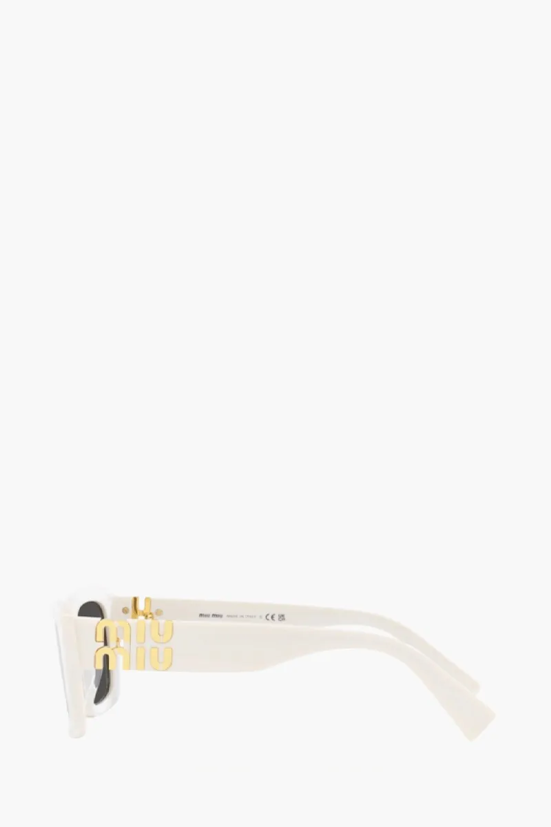 MIU MIU Rectangular Sunglasses in White/Grey Acetate with Gold-Tone Logo 1