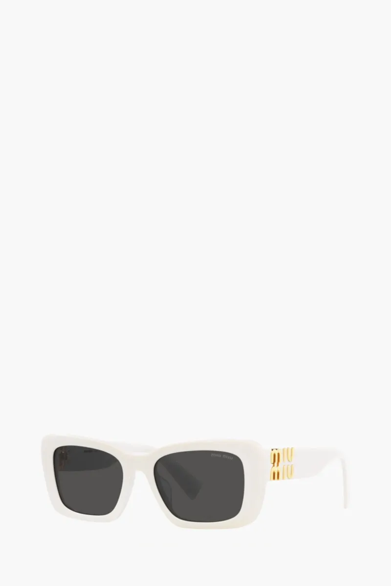MIU MIU Rectangular Sunglasses in White/Grey Acetate with Gold-Tone Logo 3