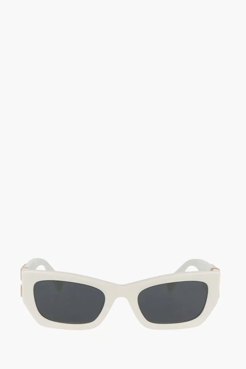 MIU MIU Rectangle Sunglasses in White/Dark Grey Acetate with Gold-Tone Logo 0