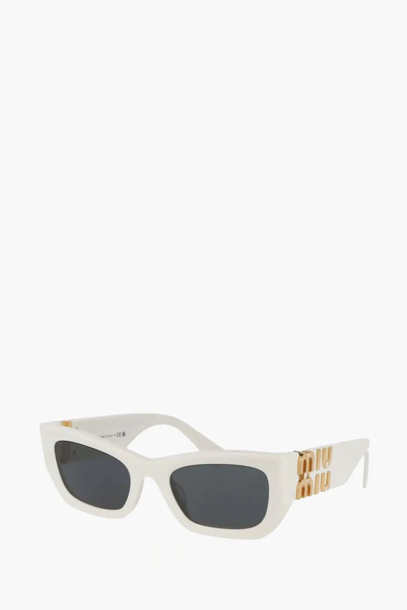 MIU MIU Rectangle Sunglasses in White/Dark Grey Acetate with Gold-Tone Logo 1