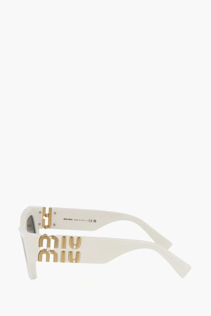 MIU MIU Rectangle Sunglasses in White/Dark Grey Acetate with Gold-Tone Logo 2