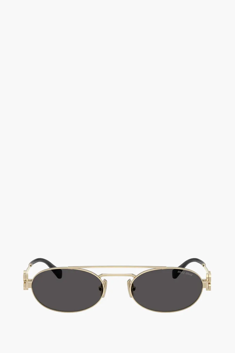 MIU MIU Oval Fullrim Sunglasses in Pale Gold/Dark Grey Metal 0