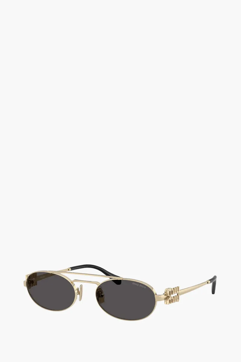 MIU MIU Oval Fullrim Sunglasses in Pale Gold/Dark Grey Metal 1