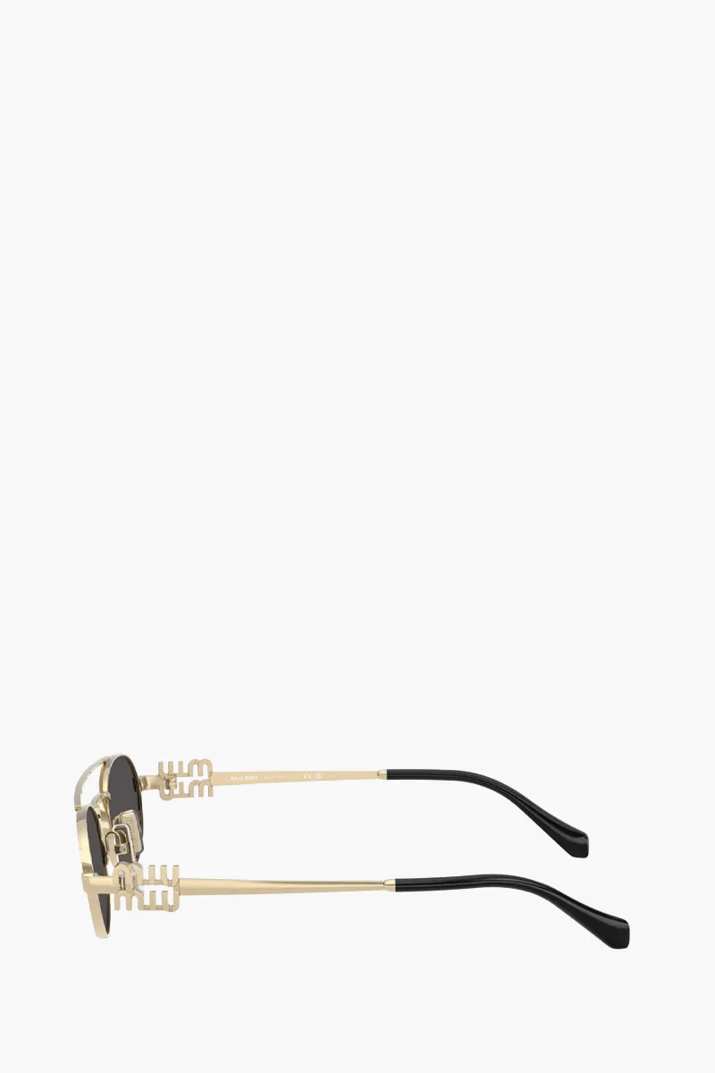 MIU MIU Oval Fullrim Sunglasses in Pale Gold/Dark Grey Metal 2