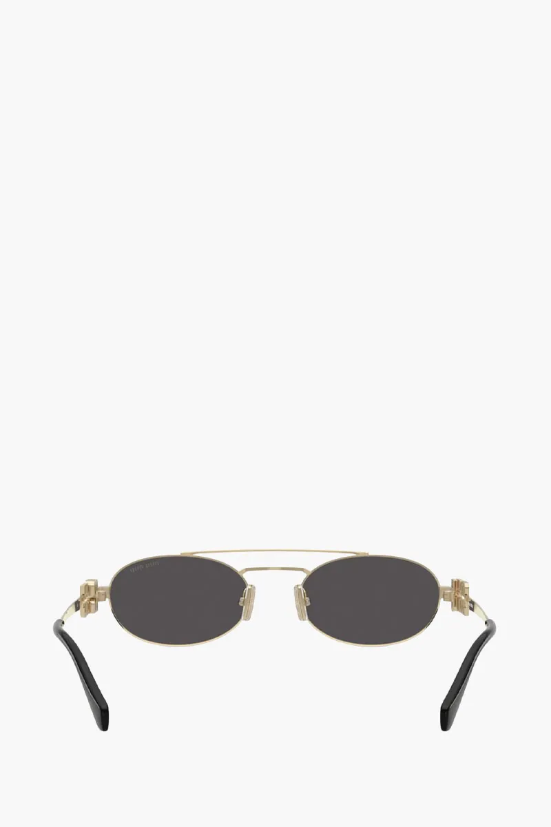 MIU MIU Oval Fullrim Sunglasses in Pale Gold/Dark Grey Metal 3