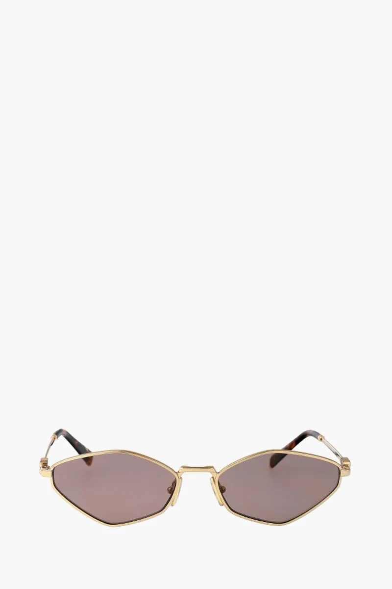 MIU MIU Rectangle Metal Sunglasses in Gold/Light Purple Brown with Logo 0