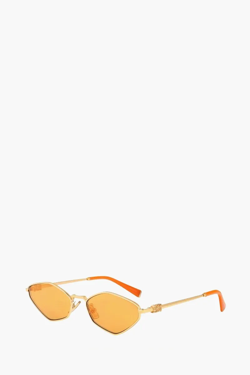 MIU MIU Rectangle Metal Sunglasses in Gold/Yellow with Logo 2