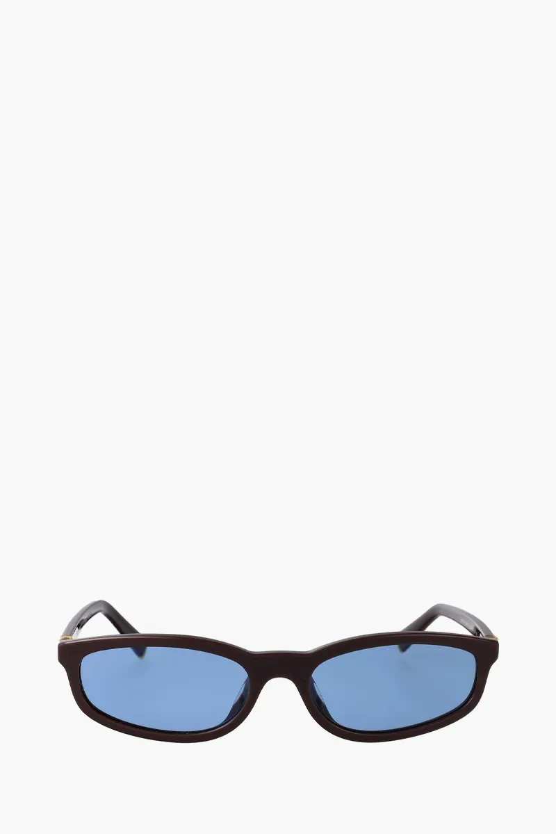 MIU MIU Irregular Sunglasses in Moka/Light Blue Acetate  0