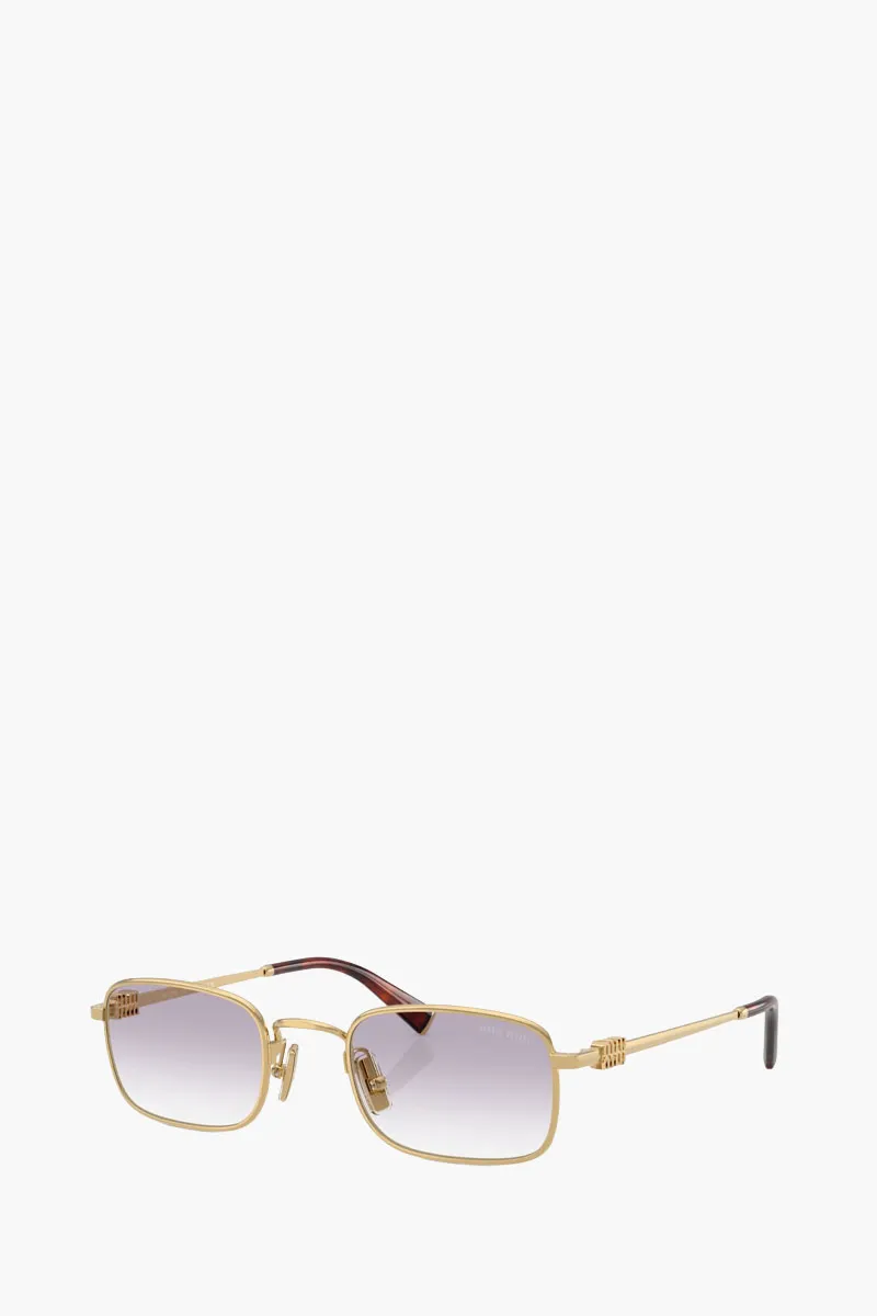 MIU MIU Rectangle Sunglasses in Gold/Clear Gradient Grey Metal 1