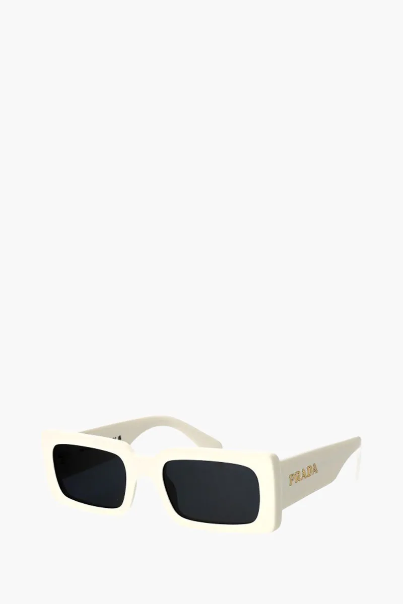 PRADA Women Rectangular Sunglasses in White/Dark Grey Acetate 1