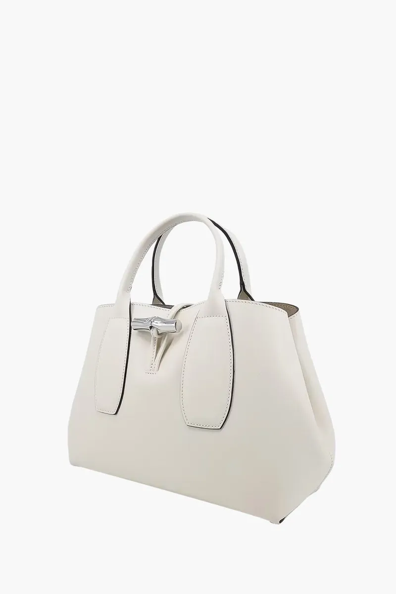 LONGCHAMP Medium Roseau Top Handle Bag in Ecru Leather with Adjustable Strap 1