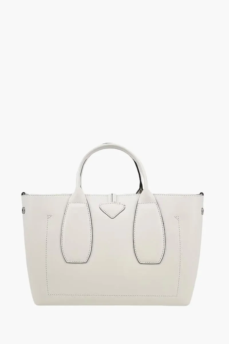 LONGCHAMP Medium Roseau Top Handle Bag in Ecru Leather with Adjustable Strap 2