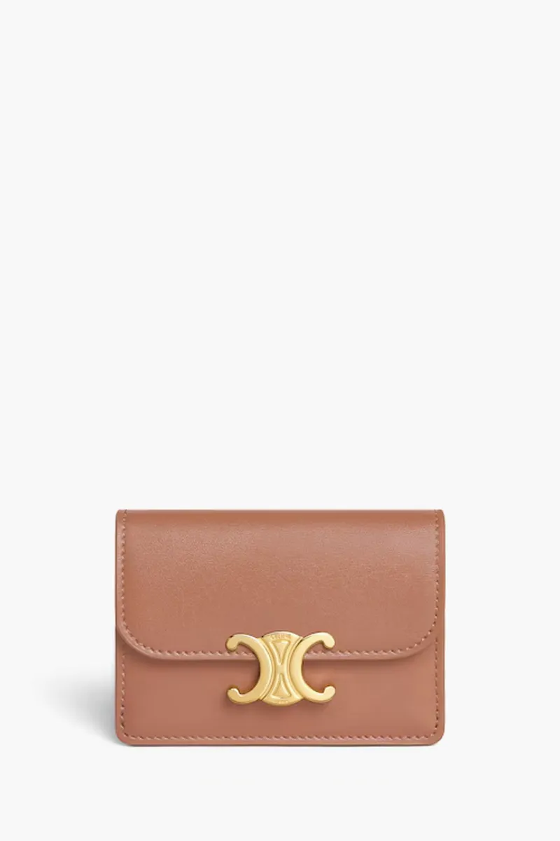 CELINE Card Holder With Flap Triomphe in Bronze Shiny Calfskin 0