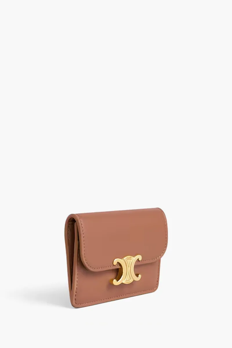 CELINE Card Holder With Flap Triomphe in Bronze Shiny Calfskin 1