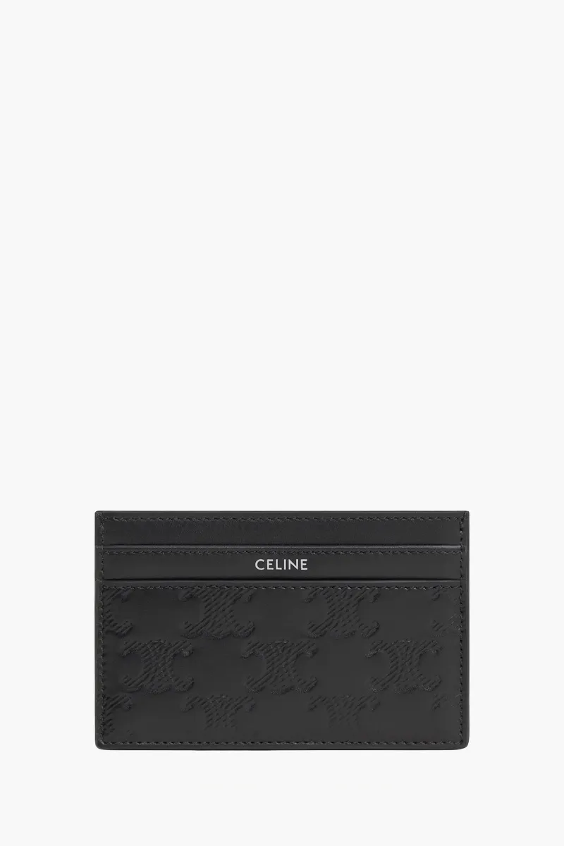 CELINE Medium Embossed Triomphe Card Holder in Black Calfskin 0