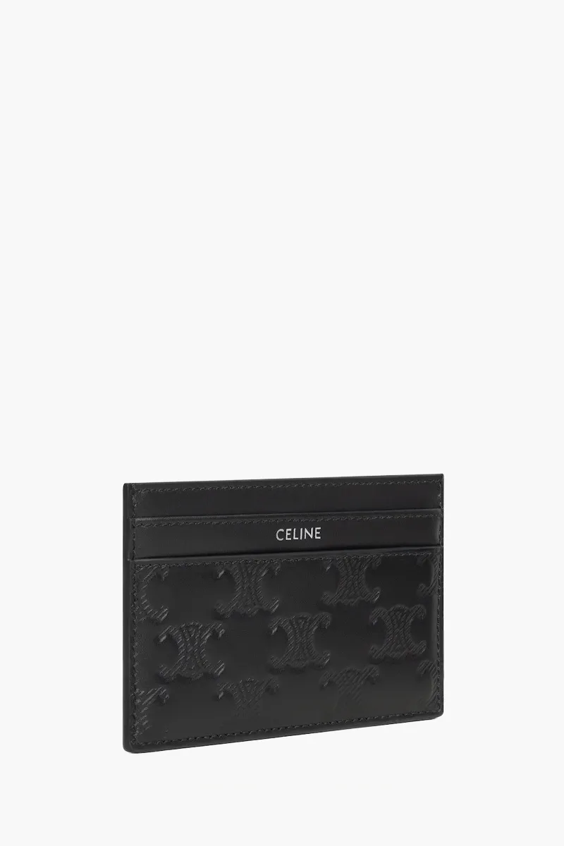 CELINE Medium Embossed Triomphe Card Holder in Black Calfskin 1