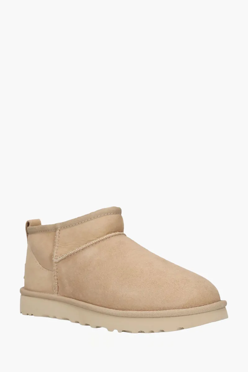 UGG Women Classic Ultra Mini Ankle Boots in Sand Suede with Logo 2