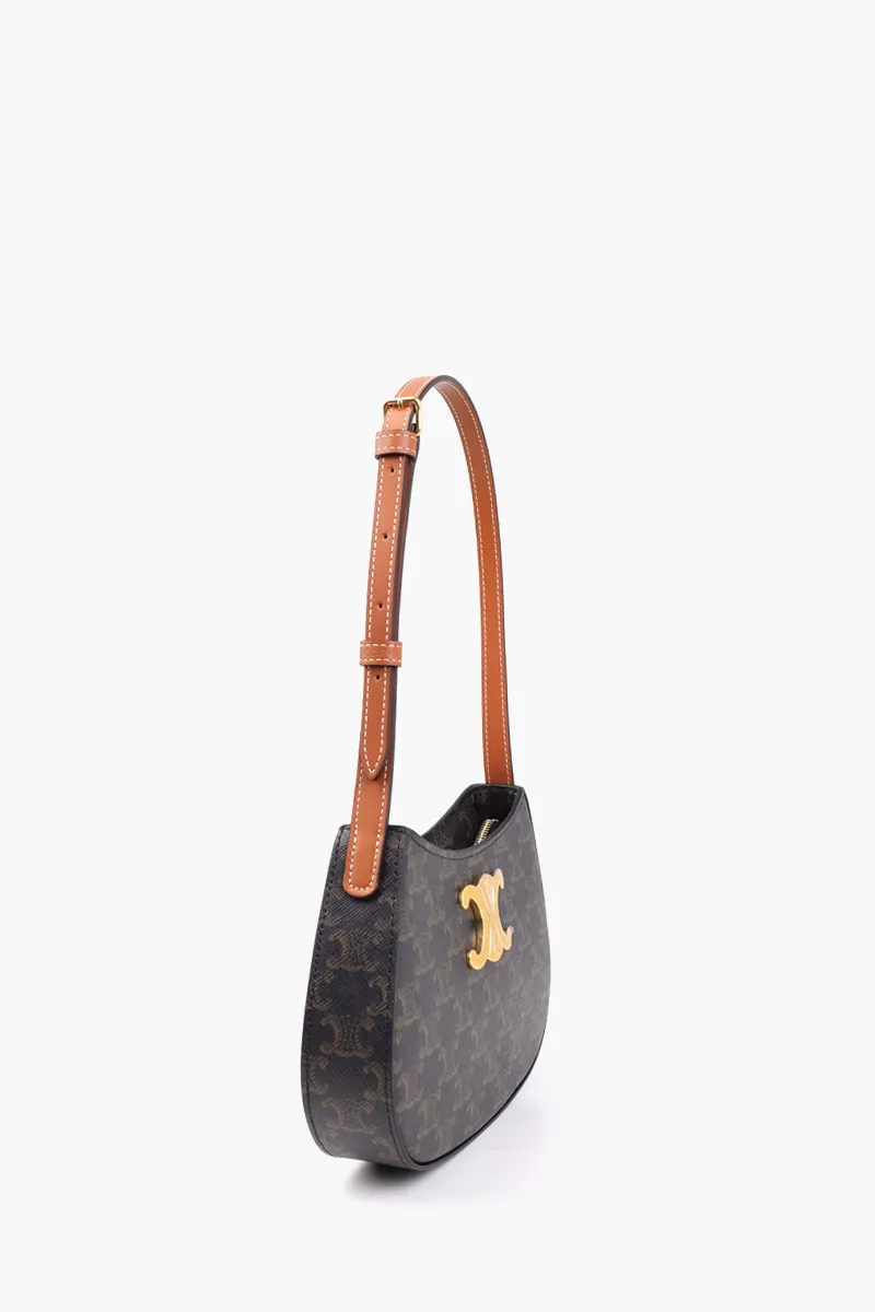 CELINE Medium Tilly Triomphe Shoulder Bag in Tan Canvas and Calfskin 1