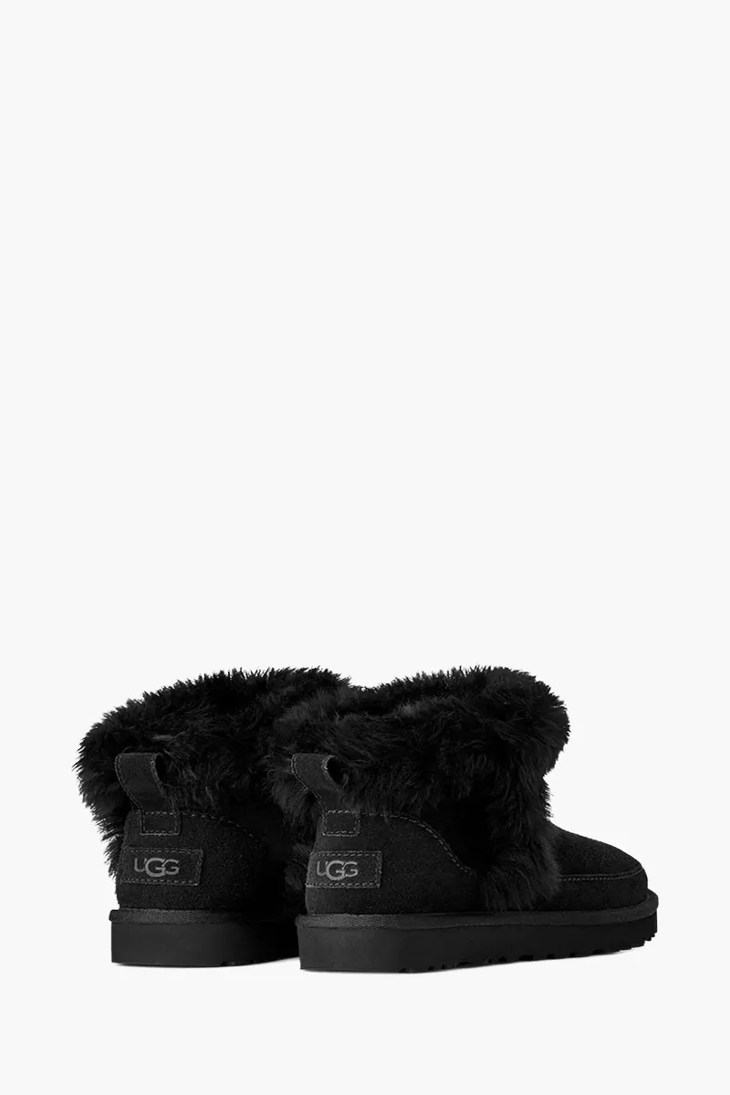 UGG Women Classic Ultra Mini Chalet Boots in Black Suede with Logo 1