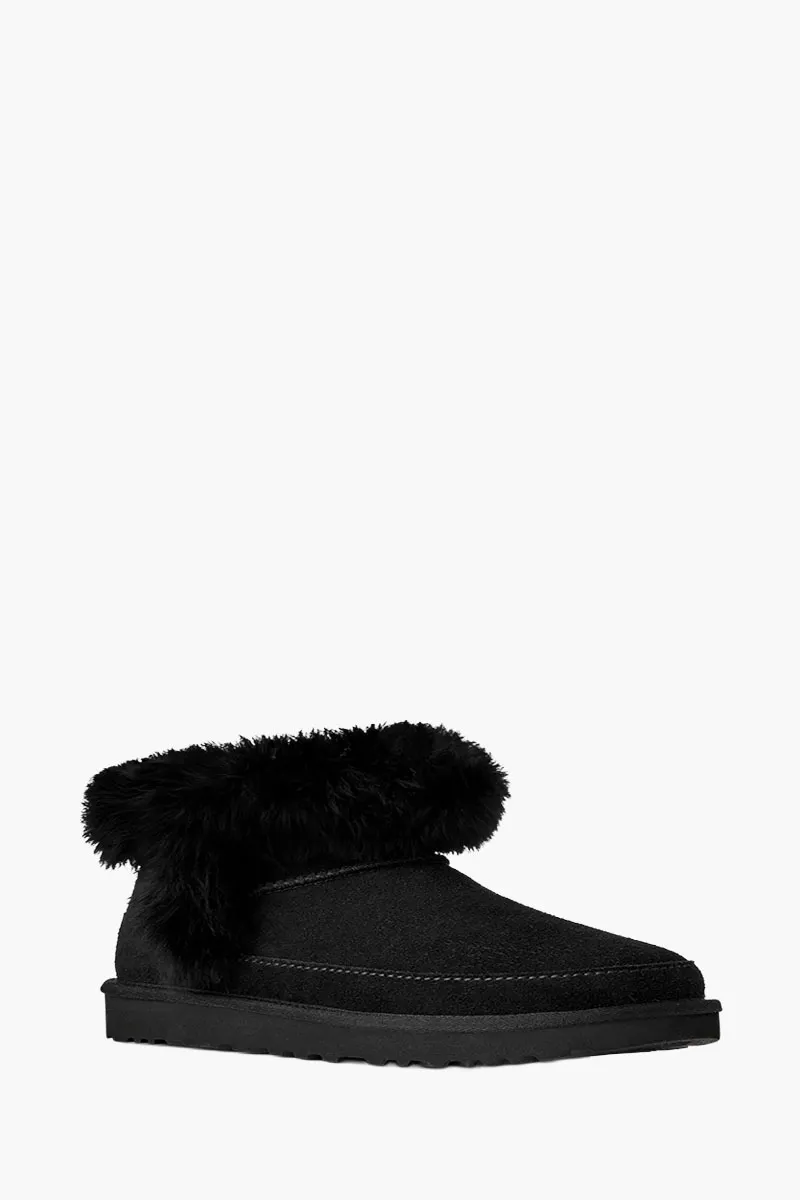 UGG Women Classic Ultra Mini Chalet Boots in Black Suede with Logo 2