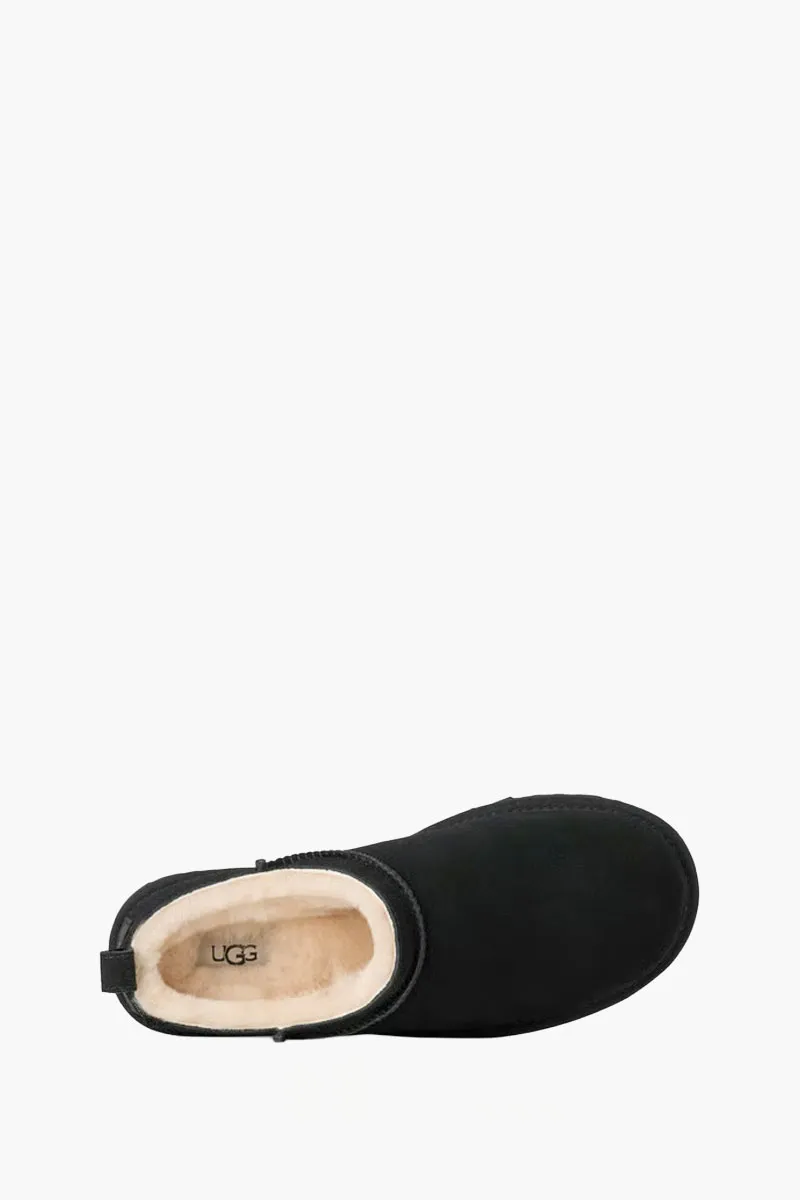 UGG Women Classic Micro Ankle Boots in Black Suede with Logo 3