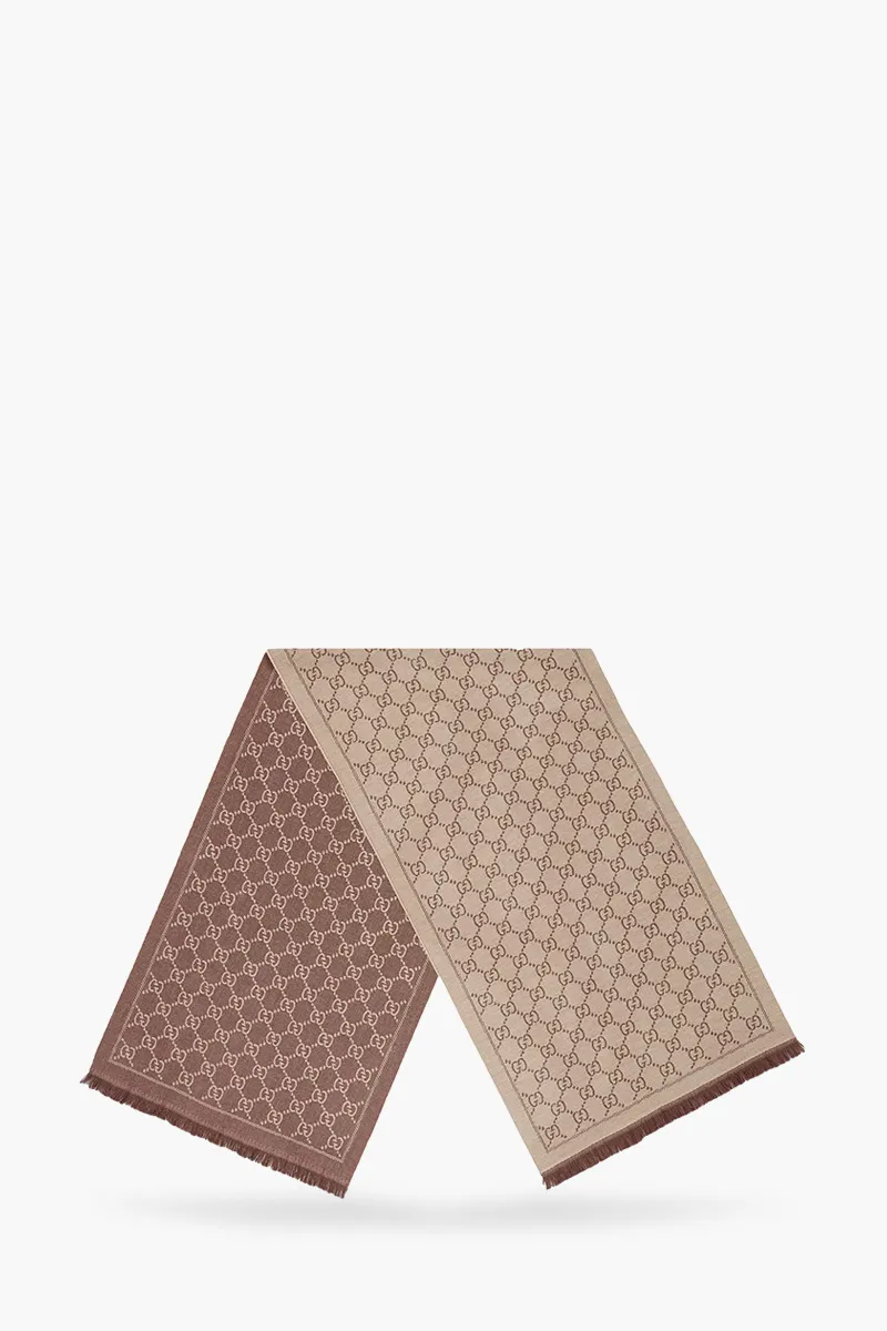 GUCCI GG Jacquard Knitted Scarf in Light Brown 1