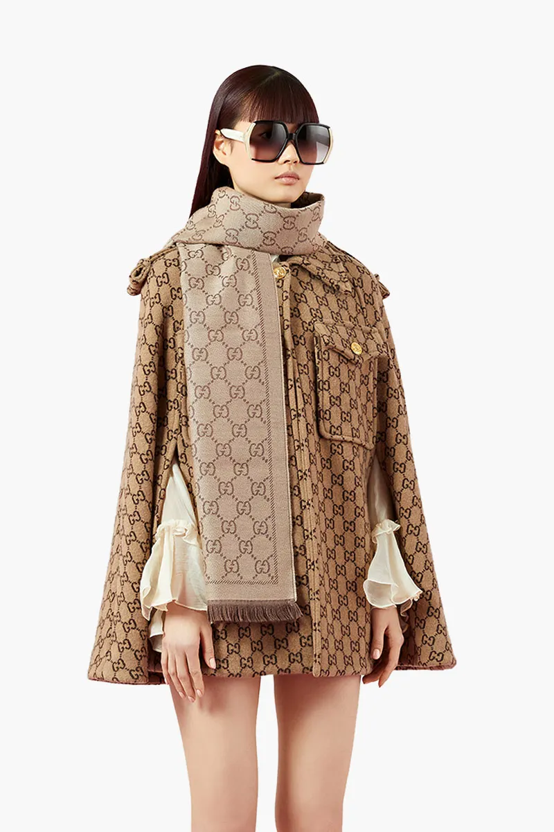 GUCCI GG Jacquard Knitted Scarf in Light Brown 2