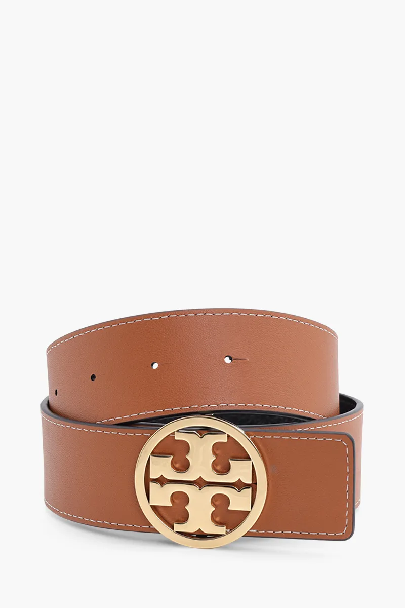 TORY BURCH 1.5" Miller Reversible Logo Belt in Black/New Cuoio GHW 1