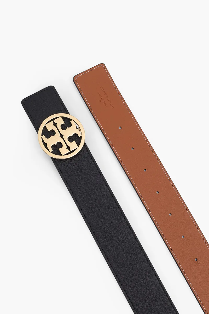 TORY BURCH 1.5" Miller Reversible Logo Belt in Black/New Cuoio GHW 2