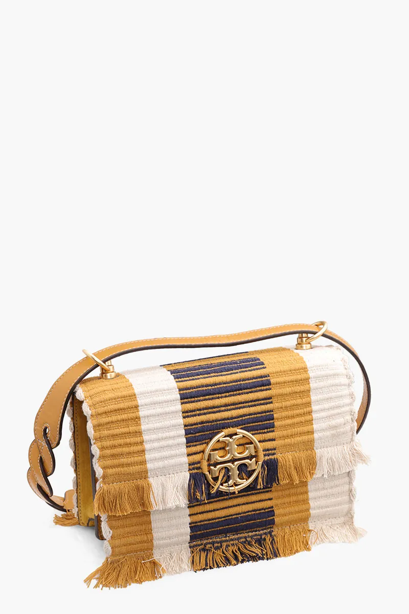 TORY BURCH Small Miller Woven Stripe Flap Shoulder Bag in Chutney/Natural Canvas 2