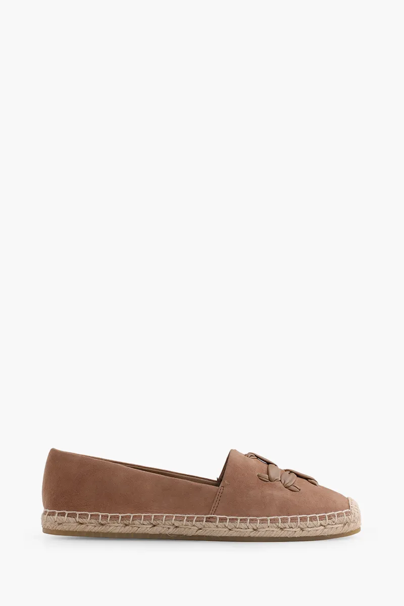 TORY BURCH Woven Double T Aline Espadrille in Almond Flour/Almond Flour Suede 0