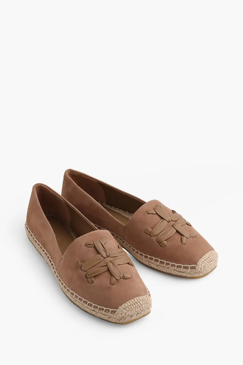 TORY BURCH Woven Double T Aline Espadrille in Almond Flour/Almond Flour Suede 1