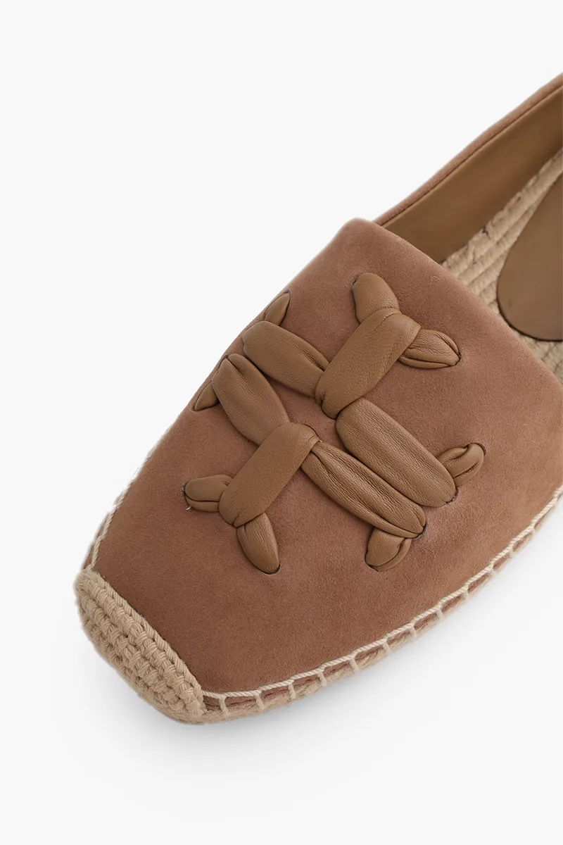 TORY BURCH Woven Double T Aline Espadrille in Almond Flour/Almond Flour Suede 4