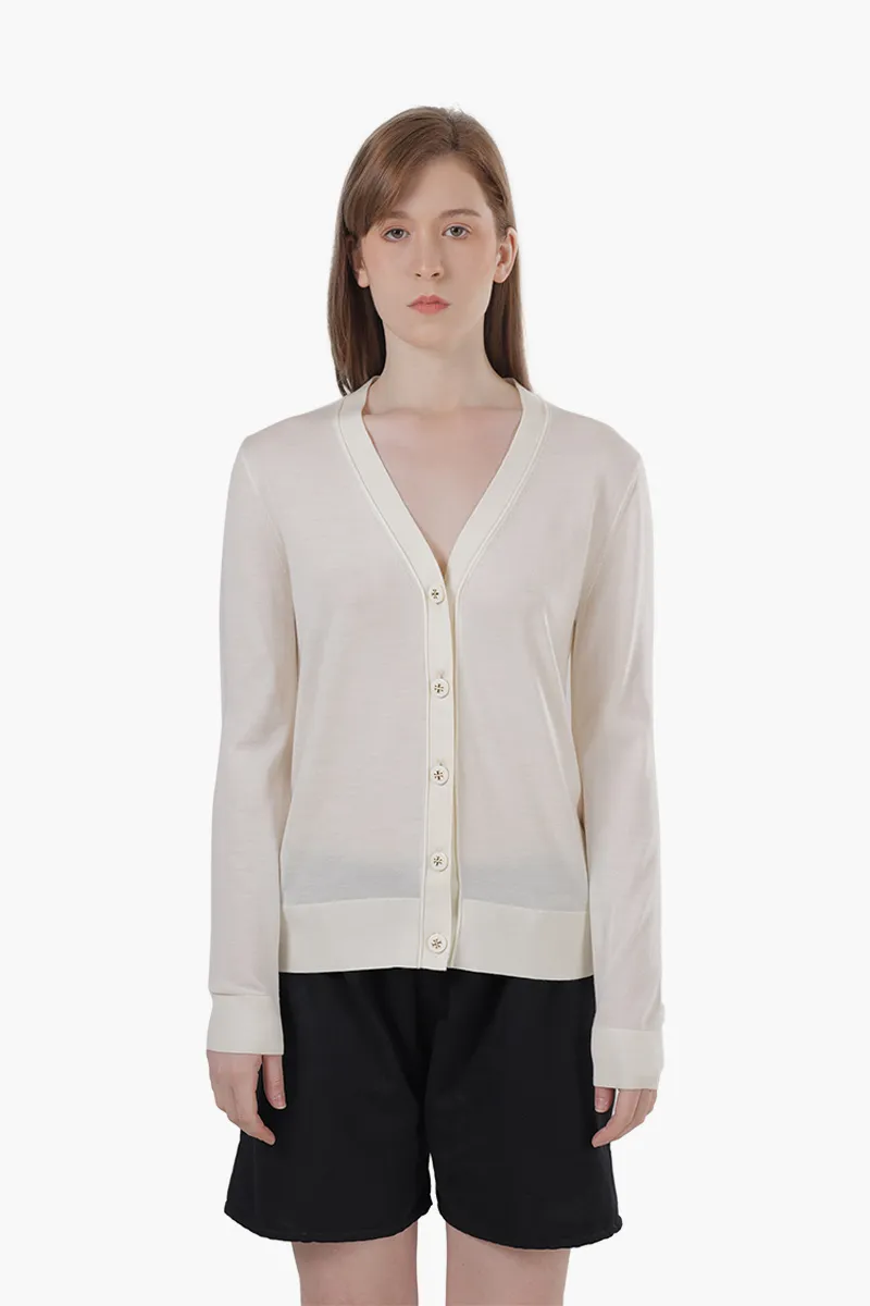 TORY BURCH Women Simone Cardigan in New Ivory Wool and Silk 0