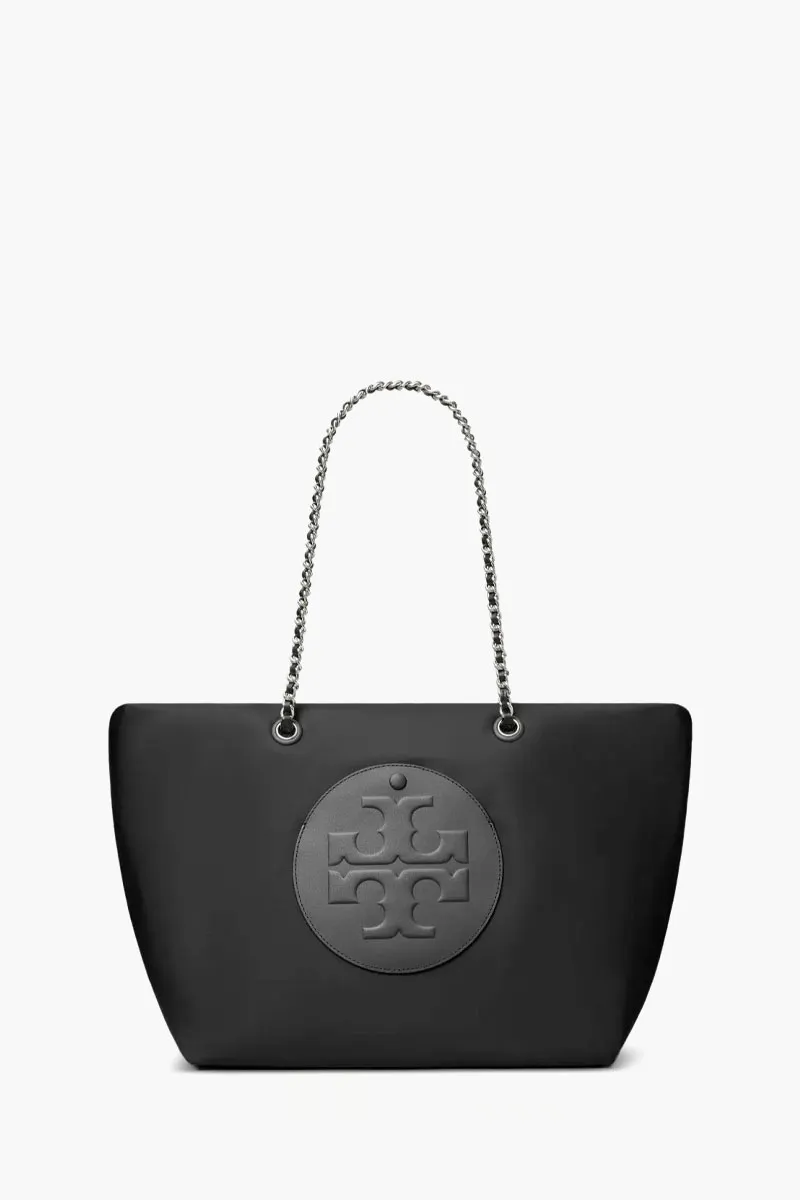 TORY BURCH Large Ella Chain Tote Bag in Black Recycled Nylon 0