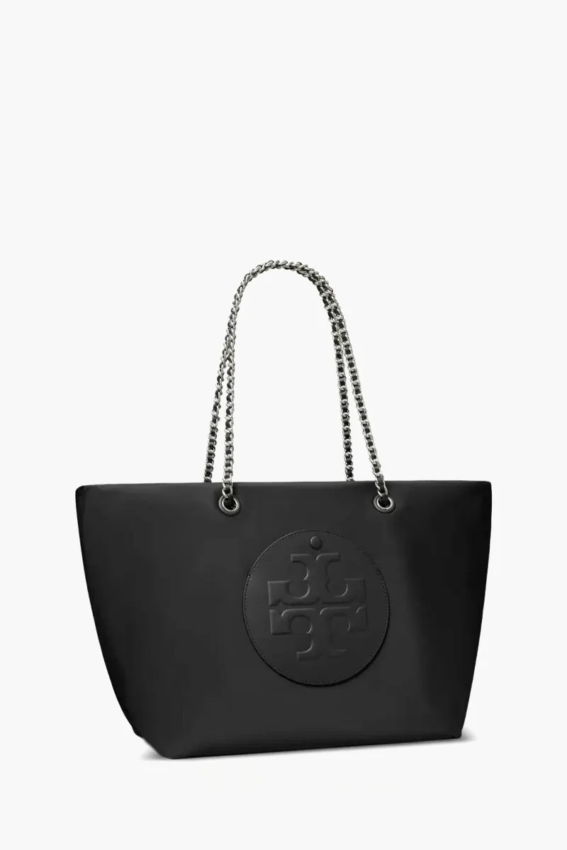 TORY BURCH Large Ella Chain Tote Bag in Black Recycled Nylon 1