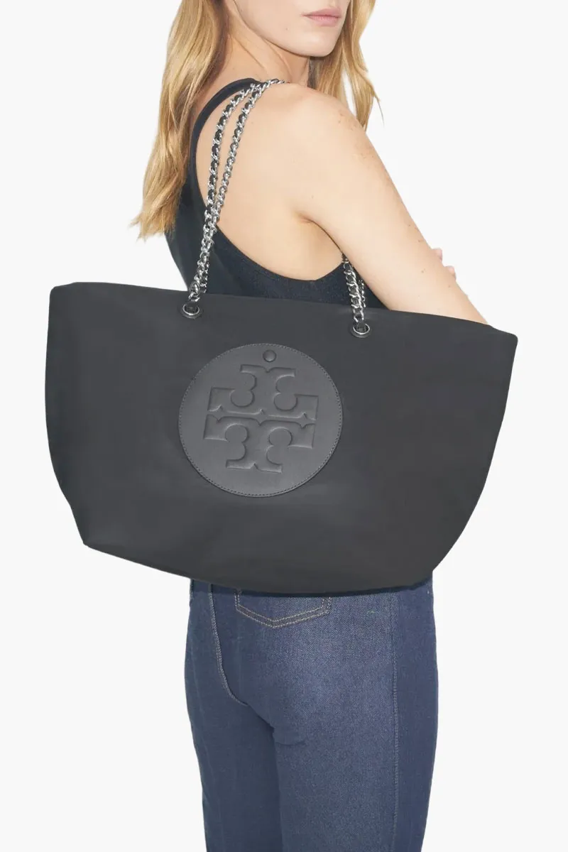 TORY BURCH Large Ella Chain Tote Bag in Black Recycled Nylon 3