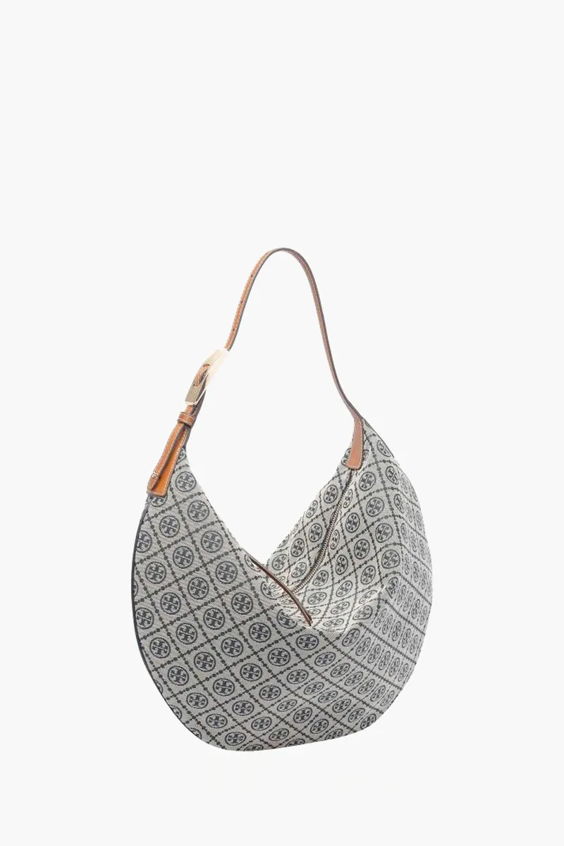 TORY BURCH T Monogram Balloon Shoulder Bag in Beige Fabric 1
