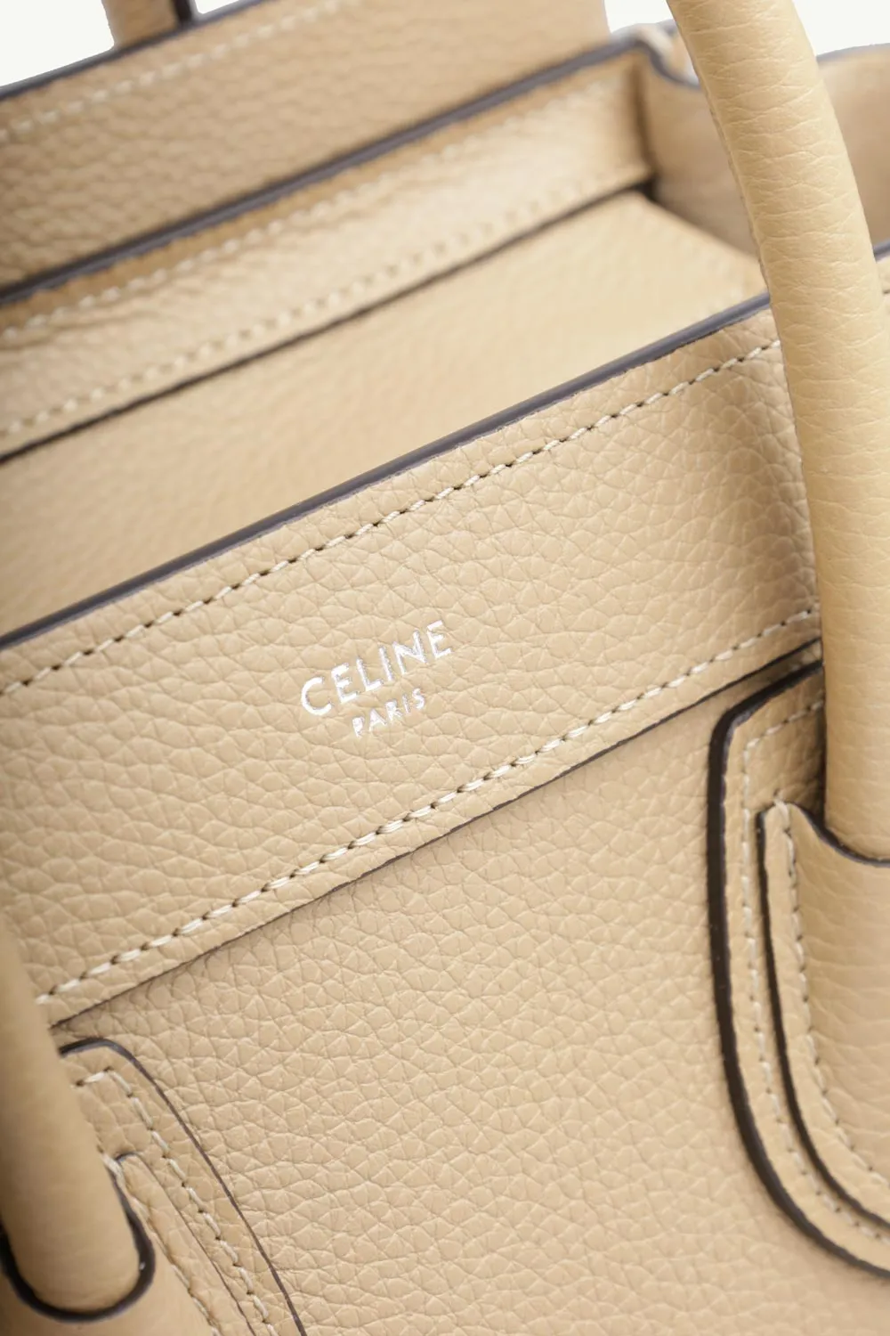 CELINE Nano Luggage Bag in Dune Drummed Leather 3
