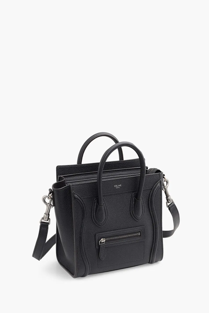 CELINE Nano Luggage Bag in Black Drummed Leather 2