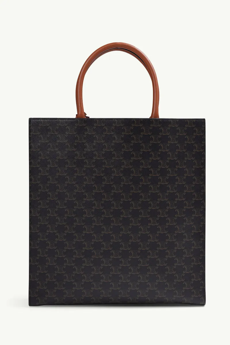 CELINE Vertical Cabas in Black/Tan Canvas with Shetland Logo Pattern 1