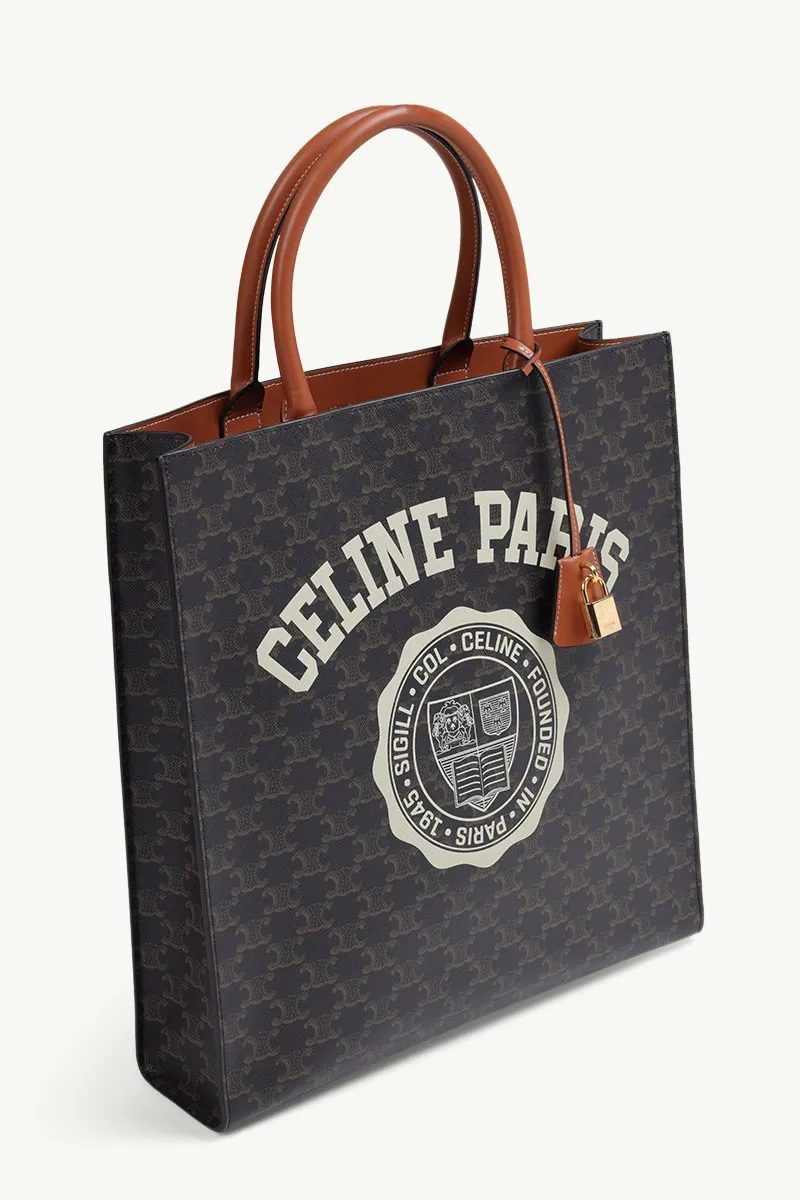 CELINE Vertical Cabas in Black/Tan Canvas with Shetland Logo Pattern 2