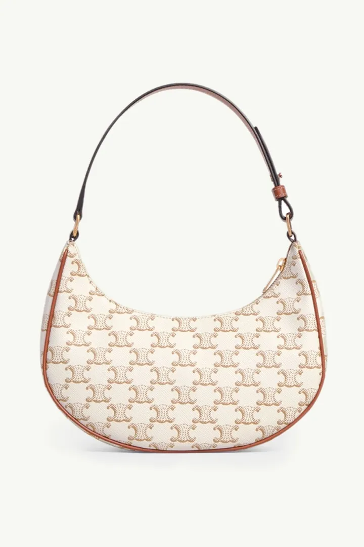 CELINE Ava Shoulder Bag in White/Tan Triomphe Canvas x Calfskin 1